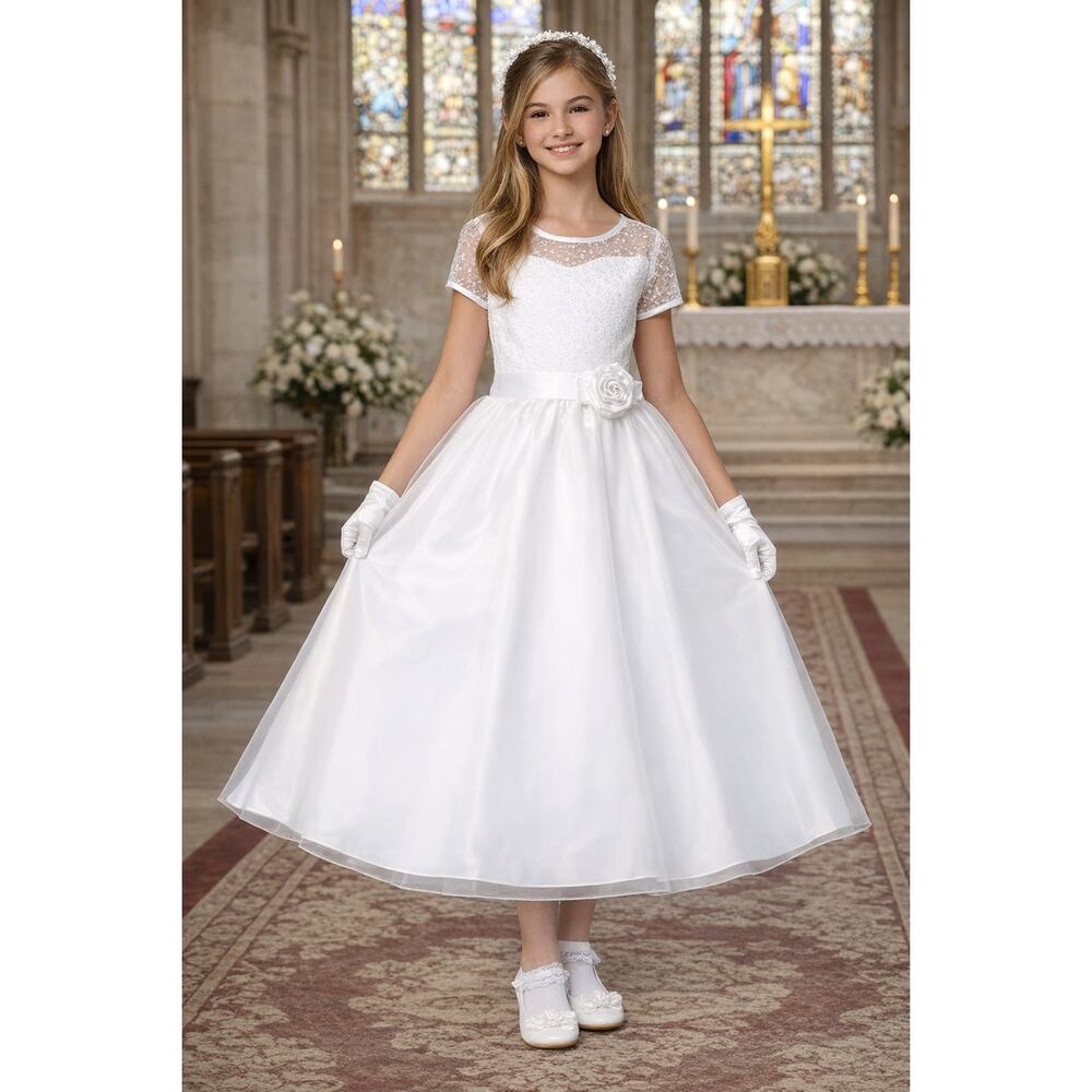 NEW Girls First Holy Communion Dress Size 12 - Embroidered Tulle Organza Dress